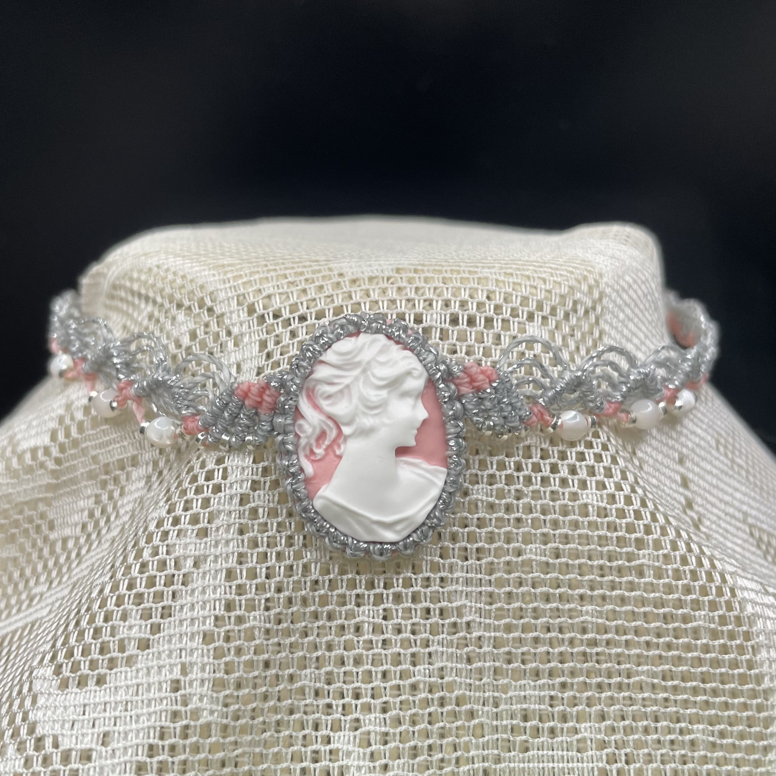 Charming Costume Cameo Choker- Silhouette with Pink