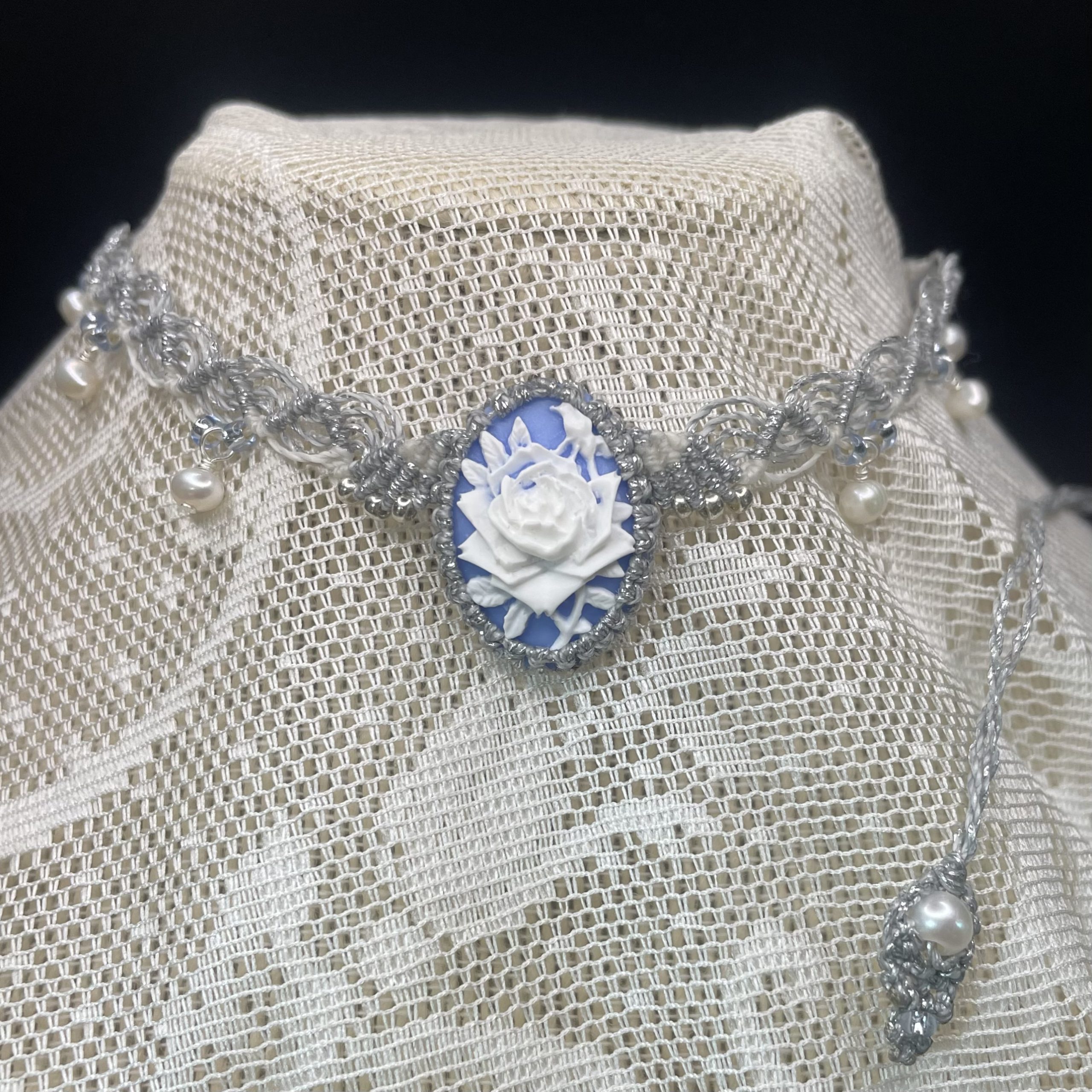 Charming Costume Cameo Choker- Rose with Blue: Blue Ribbon Winner! 