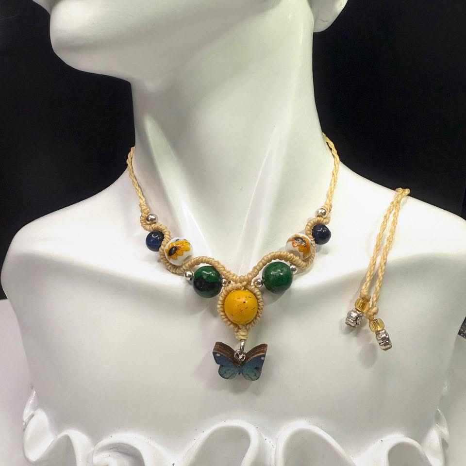 Fanciful Beaded Necklace:Sunflowers&Butterfly